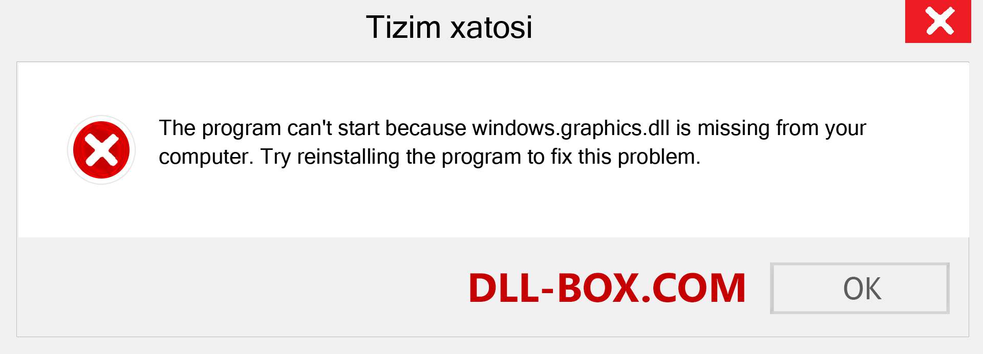 windows.graphics.dll fayli yo'qolganmi?. Windows 7, 8, 10 uchun yuklab olish - Windowsda windows.graphics dll etishmayotgan xatoni tuzating, rasmlar, rasmlar